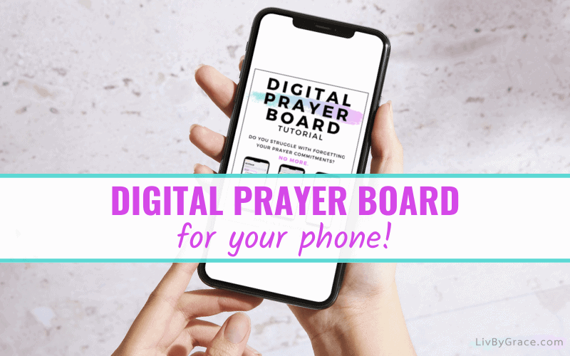 Image of phone in hand with screen that reads Digital Prayer Board Tutorial.
