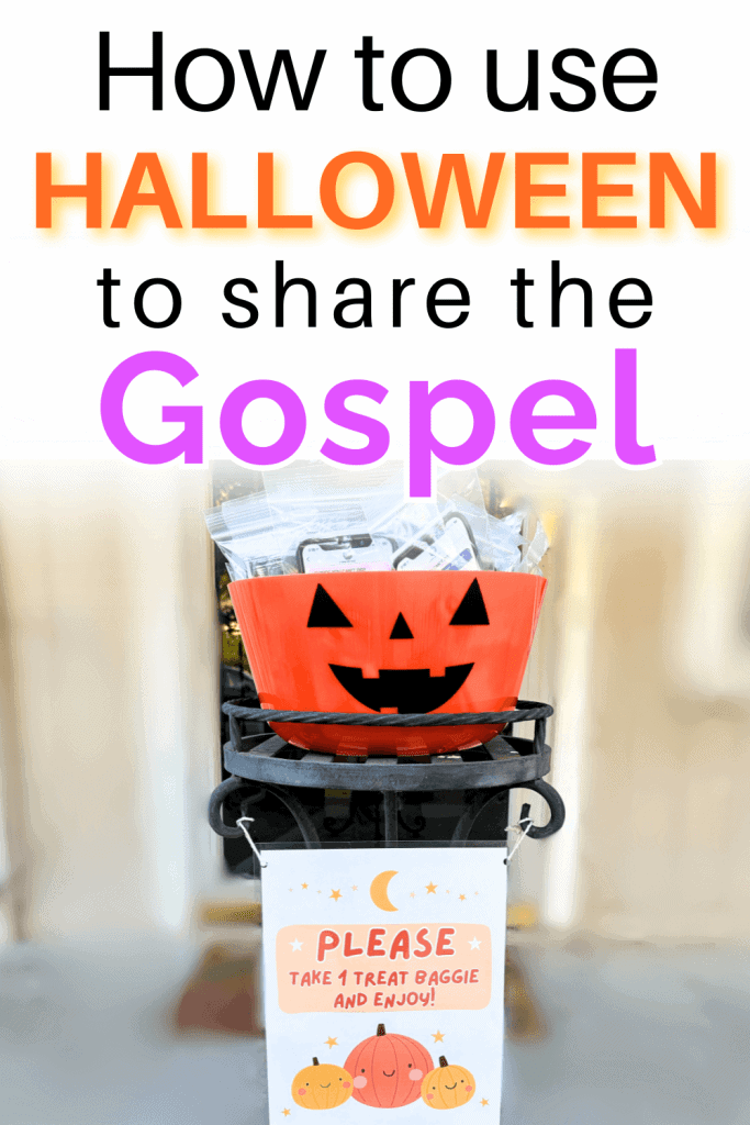 Image of pumpkin bowl with treats titled how to use Halloween to share the gospel