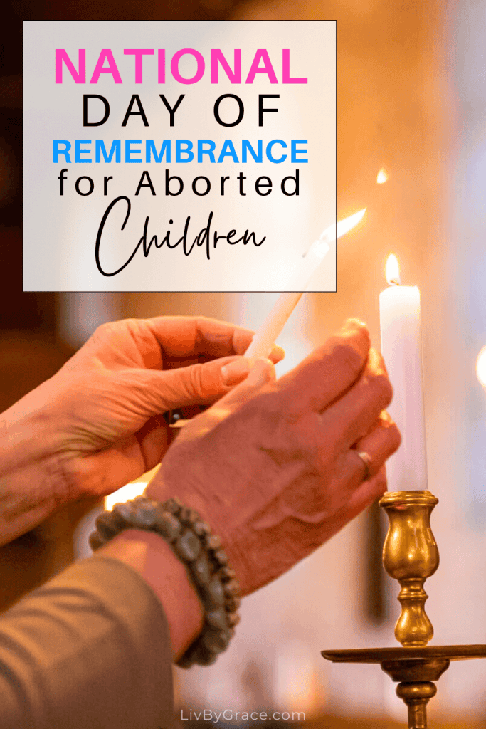 Image of lighting of prayer candle with title National Day of Remembrance for Aborted Children