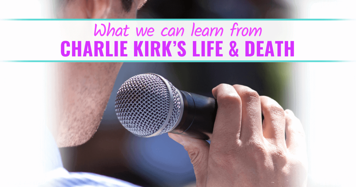 Image of man speaking into microphone titled what we can learn from Charlie Kirk's life and death